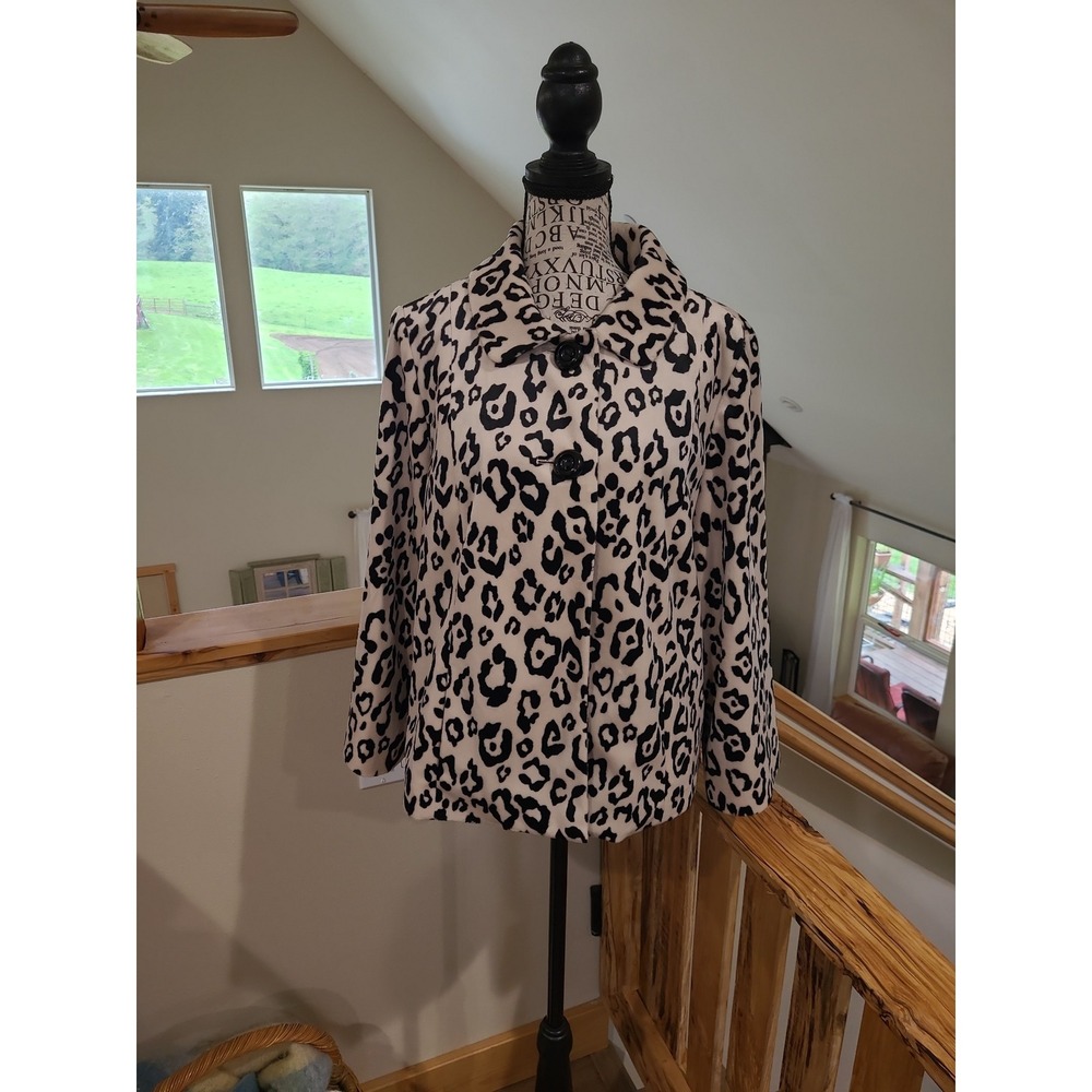 Chico's Snow Leopard Print swing jacket cream blk career office Women SZ M/8 - Picture 4 of 12